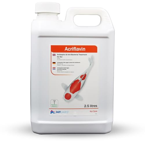 NT Labs Koi Care Acriflavin, Koi Medicine, Koi Treatment for Fin, Tail & Mouth Rot and Ulcers, Treats Bacterial Infections in Koi, Quarantine Solution for Koi, 2.5 Ltr