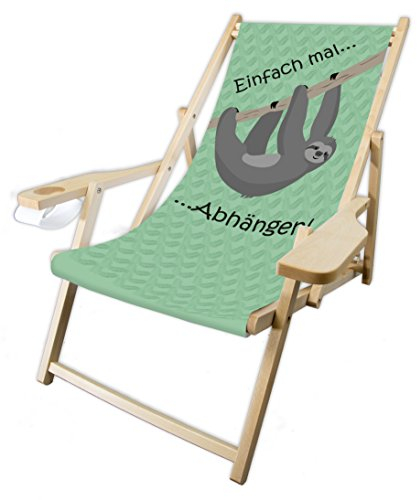 MultiBrands® Holz-Liegestuhl, mit Armlehne und Getränkehalter, klappbar, Faultier