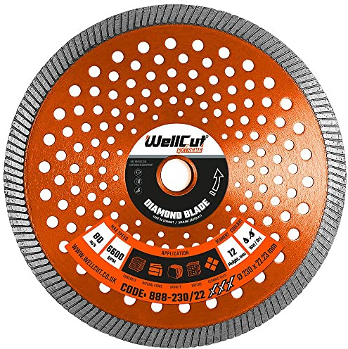 Diamond Cutting Discs For Angle Grinder 230mm 22.23mm Bore, Fast Clean Cut on Concrete Reinforced Concrete Marble And Granite Stone Sandstone Brick Tiles Or Ceramic Tiles WellCut (Single unit)