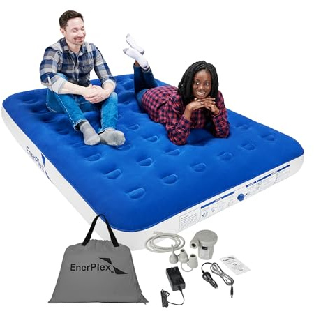 EnerPlex Camping Air Mattress with Built in Pump - Queen Blow Up Mattress for Travel & Guests - Portable Bed for Adults and Kids - Blue