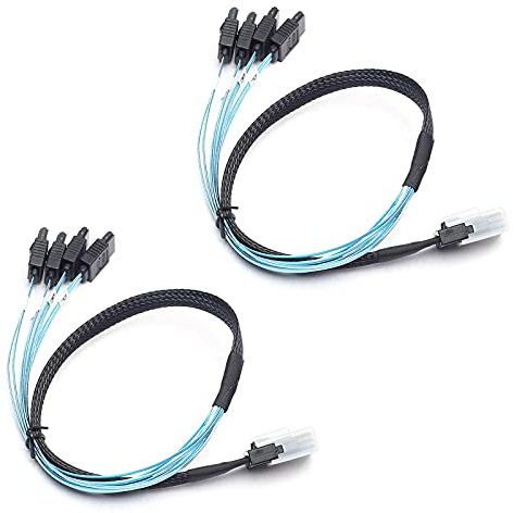 DEVMO 2PCS Mini SAS to 4-SATA SFF-8087 Multi-Lane Forward Breakout Internal Conversion Cable 50CM