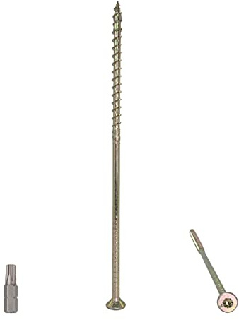 Confezione da 6 viti universali per legno, in acciaio zincato giallo, 6.0 x 180 mm, testa Torx, testa svasata, viti per truciolare (6, 6.0 x 180 mm)