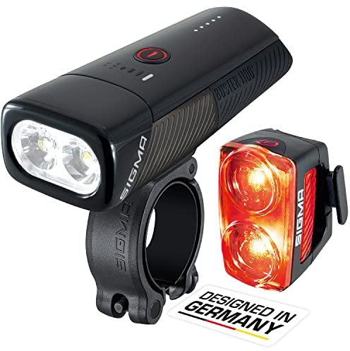 SIGMA Kit d'éclairage 1100 HL/Buster 150 RL | Éclairage vélo Rechargeable et étanche de 1100 lumens et 150 lumens avec indicateur de Batterie et feu Stop