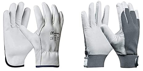 Gebol Driver | Arbeitshandschuhe aus Leder mit hoher Widerstandsfähigkeit | L (Gr 9) | Weiß | 1 Paar & Uni Fit Comfort | Arbeitshandschuhe aus Leder mit Klettverschluss | L (Gr 9) | Weiß | 1 Paar