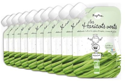 POPOTE - Purée de Haricots Verts Bio - Dès 4/6 Mois - Gourde Individuelle 120g - Recette Lisse, Équilibrée - Première Découverte des Légumes - Format Pratique à Emporter - Pack Familial 10 x 120g