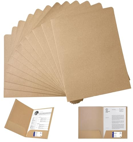 12 Stück Ordner mit Tasche, A4 Kraftpapier Dokumentenmappe, Präsentationsmappe mit Visitenkartenschlitz, für Dateien, Besprechungen, Berichte