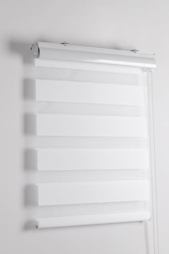 Funky Gadgets Day & Night Zebra Roller Blind, White 243W x 210Hcm | Dual Layer Fabric Zebra Blinds for Windows, Day & Night Roller Blinds with Light Filtering and Adjustable Privacy Control