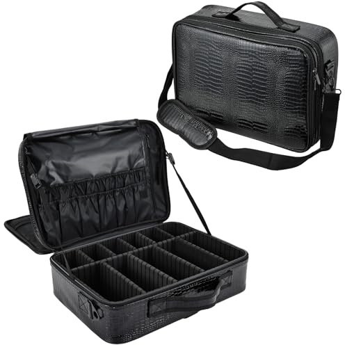 Neceser de Maquillaje Bolsa de Maquillaje Bolsa de cosméticos Grande Organizador de Maquillaje Bolsa de peluquería Maletin Maquillaje, Negro
