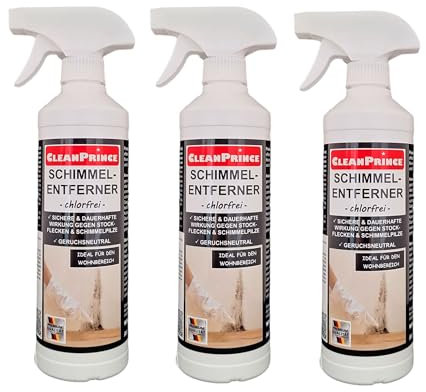 CleanPrince Schimmelentferner chlorfrei 3 x 500 ml | Innenräume mit Stockflecken, Schimmel reinigen entfernen vernichten Schimmelex Antischimmel Schimmelfrei Schimmelentfernung