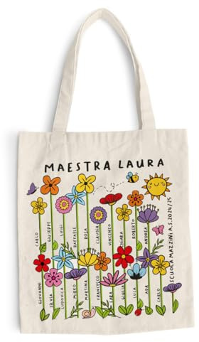 Shopping Bag Maestra Personalizzabile Idea Regalo Fine Anno Natale Pasqua Shopper in Cotone Borsa con Manico Insegnati Asilo Nido MATERNA Elementari Con Nome Bambini Ringraziamento Grazie Maestre 17