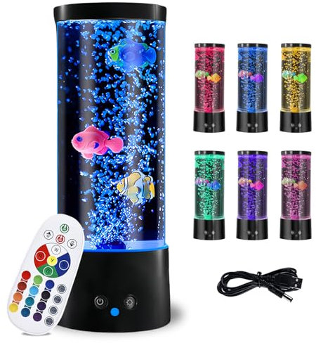 Lavalampe, Blasenlichtlampe Mit Fisch Mit Fernbedienung, 16 Farben Und 4 Modi Lavalampe Aquarium, Aquarium-Stimmungslampe Mit USB-Kabelog, LED Bubble Fischlampe Für Zuhause Büro Schlafzimmer Geschenke