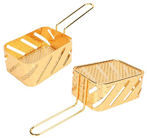 Jwthee 2 Stück Mini-Frittierkorb, Frittierkorb, Edelstahl-Frittierkorb mit Griff, wiederverwendbarer Pommes-Halter, Mini-Fritteuse mit Korb für frittierte Lebensmittel