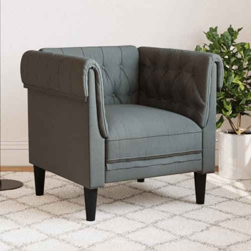 Gecheer Poltrona Chesterfield Grigio Scuro in Tessuto,Poltrona,Poltrocina,Sedia,Relax,Poltrona da TV,Poltrona Relax,Comoda,Poltrona Reclinabile,Poltrone per Soggiorno,P372539