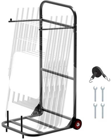 VEVOR Folding Chair Rack, 100 LBS Capacity, Heavy-Duty Chair Cart for Hanging 10 Chairs, Multi-Function Metal Chair Storage Dolly with Rubber Wheels, Push-Style Chair Holder, Matte Black