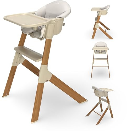 Venture MICO Highchair - Stylish Scandi Style Modern Baby Highchair with Wood Effect, Easy Clean Design, and Padded Seat Cushion for Comfort and Support - Baby Highchair for Dining and Play - Natural