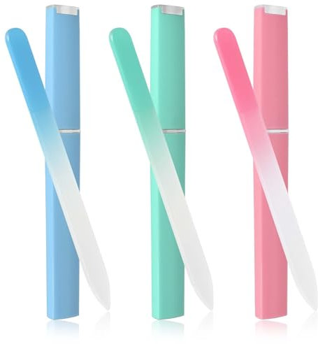 3 Lime per Unghie in Vetro per Unghie,Lima per Unghie in Vetro con Custodia,Lima Professionale per Manicure e Cura Delle Unghie,per Donne,Regali di San Valentino(Rosa/Verde/Blu)
