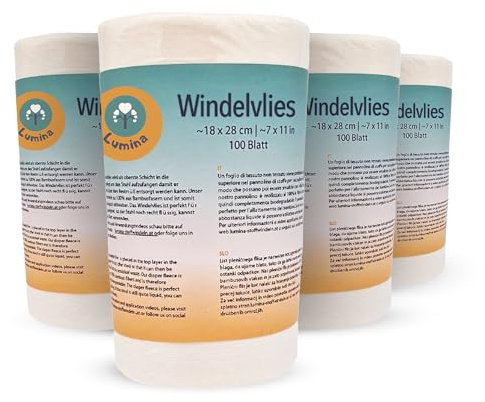 Lumina Windelvlies groß 4x100 Blatt – Weiches Windelvlies zur Einlage in Stoffwindeln – Windelvlies aus Viskose, 100 % biologisch abbaubar & hautfreundlich – Windeleinlagen für Babys