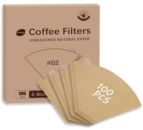 ZORVYN Filtri Caffè Taglia 2, 100 pezzi, #2 V Americano, Compatibili con Macchina Caffè Americano, A Forma di Cono, Compostabili, Biodegradabili, Sbiancati, Non è Facile da Strappare, Non Fuoriesce