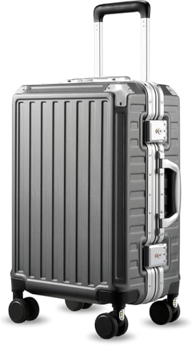 Luggex Zipperless Suitcase with Aluminum Frame, Polycarbonate Hard Shell Carry On Suitcase with Spinner Wheels, TSA Lock (Charcoal Metallic, 55x37x24 cm)