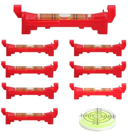 Niveaux à bulle rouges - 8 Niveaux à bulle + 1 Niveau à bulle mini (32x7MM) avec liquide vert pour une précision maximale, idéal pour maçonnerie, plomberie et travaux de construction - Outil professio