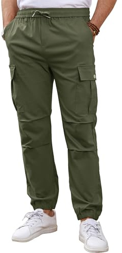 Tolaler Pantaloni Cargo Uomo Casual con Tasche Laterali Pantaloni Jogging Elastico Vita Fit Sportivi Verde Militare XL