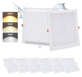 6 Pack Fyrkantiga LED infällda takspottar 36W 3CCT 5000LM Hål: Ø253-263mm | Grebeam LED infällda spotlights IP44 färgtemperatur 3000K Varmvit 4000K Neutralvit 6000K Kallvit badrum & våtutrymmen