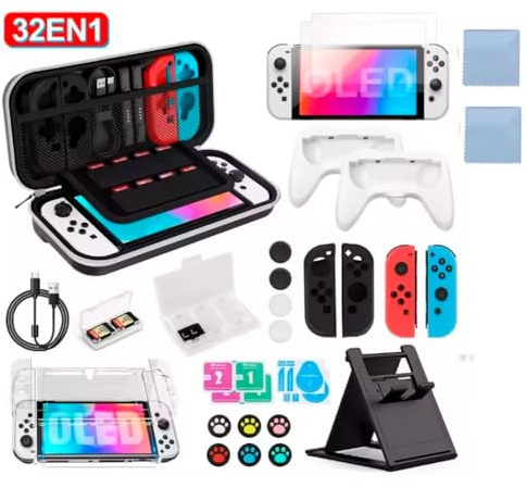 2 Play Kit Accesorios Nintendo Switch 2 – Funda Rígida Transporte, Carcasa Protectora, 4 Fundas Joy-Con Silicona, 3 Protectores Pantalla HD, 10 Grips Joystick, Soporte Mando Ajustable