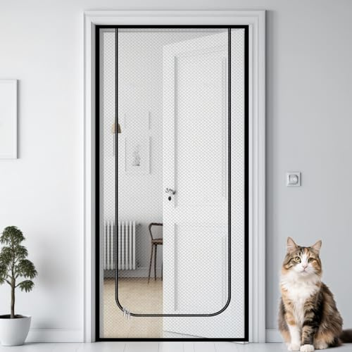 VETOLAKA Rete per gatti 90 x 210 cm per balcone con cerniera: rete grigia con bordo nero, rete per gatti, chiusura lampo, protezione per gatti, schermo per animali domestici, per soggiorno, camera da