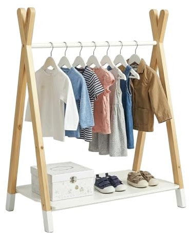 Relaxdays Perchero Infantil, 100 x 80 x 40 cm, Natural/Blanco