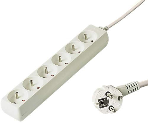 PremiumCord pp6-07 Steckdosenleiste 7m, 6-fach, Verlängerungskabel 230V, 6 Französische Steckdosen 45° gedreht,,Qualität und Sicherheit, Sicherheit, Mehrfachsteckdose mit Kindersicherung, Farbe weiß