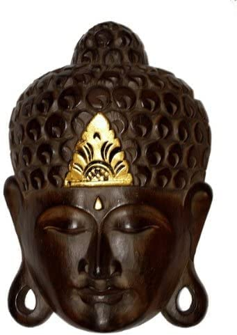 Wogeka - Edle 30 cm Buddha Holz Wand-Maske Feng Shui Afrika Deko Handarbeit Schnitzerei Gold Budda Maske13