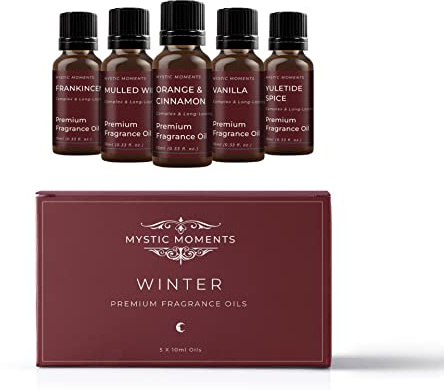 Mystic Moments | Kit Iniziale di Oli Profumati Invernali | 5 x 10 ml Oli Aromatici Premium | Incenso, Vin Brulé, Arancia e Cannella, Vaniglia e Spezie Natalizie per Candele e Creazioni