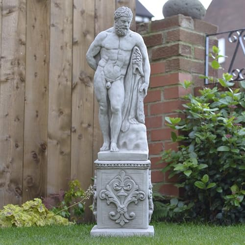 ONEFOLD Large Hercules on Column, Stone Garden Statue Ornament and Garden Sculpture Hand Cast