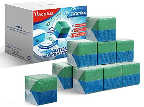 Vacplus WC Reiniger Duo-Aktiv Reinigungswürfel für Wasserkästen, 12 Stück, extra stark, verhindert Kalk & Schmutz