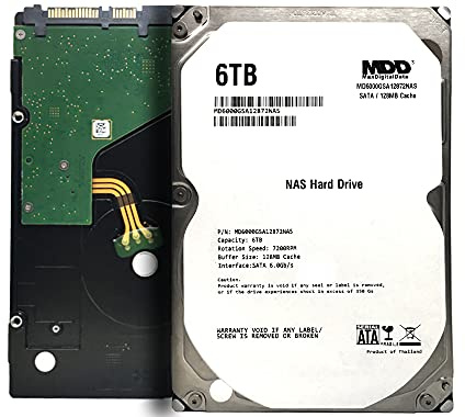 MaxDigitalData 6TB 7200RPM 128MB Cache SATA 6.0Gb/s 3.5-inch Internal Hard Drive for NAS Network Storage (MD6000GSA12872NAS) - 3 Years Warranty (Renewed)