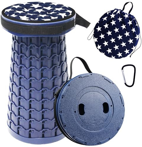 ALEVMOOM Portable Telescopic Folding Stool, Collapsible Stool with Cushion Max Load 440lbs, Lightweight Retractable Adjustable Seat Folding Chair for Camping, Fishing, Hiking, Travel