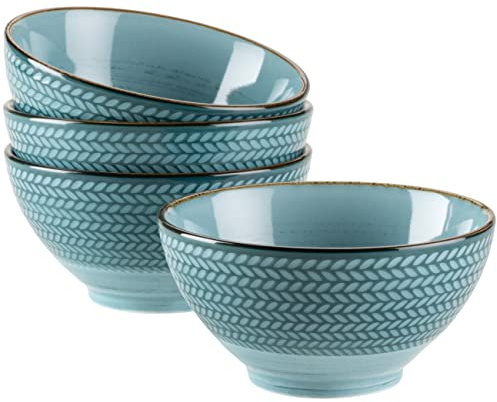 MÄSER 935010-serien Prospero frukostskålar, set med 4 handmålade skålar i gastronomikvalitet, perfekt även som soppskålar, modern vintagestil, hållbart porslin