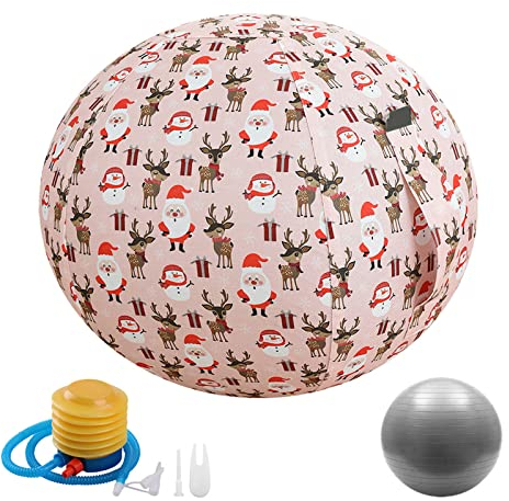 Sedia a Sfera da Seduta con Rivestimento, Palla da Yoga per Esercizi per L'Ufficio e la Casa per l'allenamento Muscolare, Palla da Allenamento con Pompa e Maniglia,Rosa,45cm
