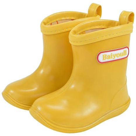 Baiyouli Kids Wellies Toddler Waterproof Non-Slip Rain Boots PVC Wellington Boots Colorful Boys Girls for 1-6 Years Old Child (Yellow, 4 UK)