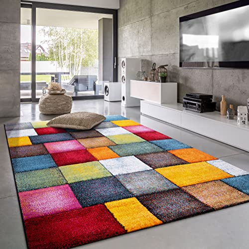 Paco Home Matta Vardagsrum Kort Stapel Modernt Geometrisk 3D, Storlek:80x300 cm, Färg:Flerfärgad