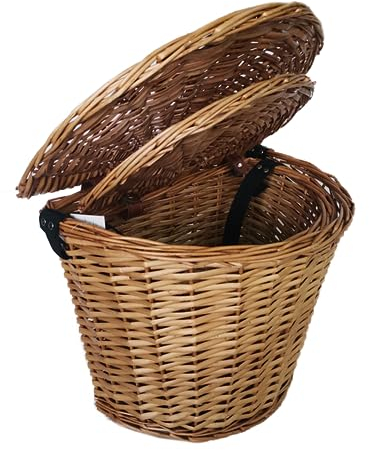 Set di 2 cesta mezzaluna per la raccolta funghi, tartufi e castagne in vimini con tracolla regolabile, grande 40x26xh30 cm e piccolo 34x22xh25 cm, cestini con coperchio. Prodotto artigianale.