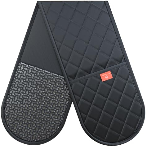 Black Oven Gloves Heat Resistant by Kiyotsu: Premium, Double Quilted Protection for Your Kitchen