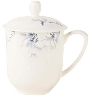 SILINE Fine Bone China Mug with Lid, 12 Oz Porcelain Milk Mug Coffee Mug