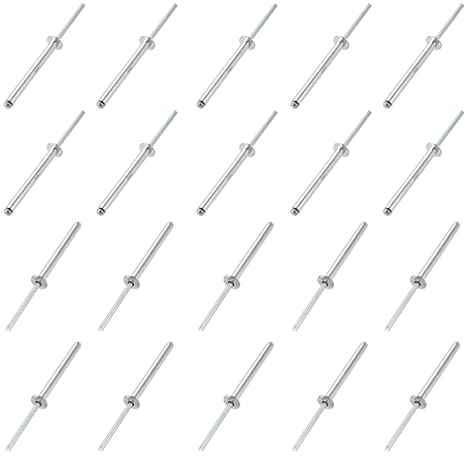 QUARKZMAN 4mm x 40mm Ciego Remaches x 20uds Aluminio/Acero Abierto Extremo Remache para Metal y Plástico y Cuero, [Plateado Tono]