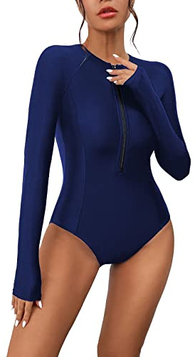 KBOPLEMQ Combinaison de Surf en Néoprène pour Femme - Une Pièce avec Fermeture Éclair - Rashguard UPF 50+ - Maillot de Bain à Manches Longues