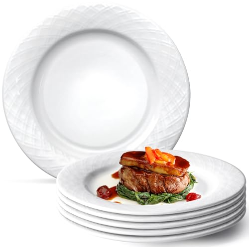 NUTRIUPS Juego de 6 Platos llanos 26.5cm, 10.5'' Platos Vajilla, Vajilla Blanca, Platos de Porcelana, Apto para Microondas y Lavavajillas