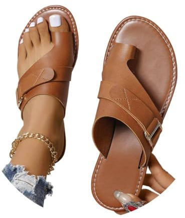 ORANDESIGNE Sandale Orthopedique Femme Chaussure Hallux Valgus Tong Orthopedique Chaussures Plates Été Sandales de Plage à Bout Ouvert avec Correction de L'os du Gros Orteil Pantoufles A Marron 39 EU