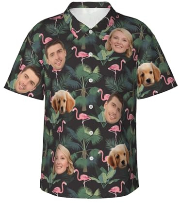 Naispanda Personalisiert Herren Hawaiihemd mit Gesicht Foto, Hawaii Hemden Personalisiertes für Männer, Personalisierte Foto Hemden mit kurzen Ärmeln, Button Down Hemden im Hawaii-Stil für Männer