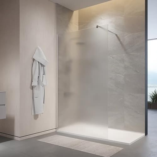 Box Doccia Walk-In 120 cm Altezza 200cm Parete Fissa Vetro Temperato Opaco da 10mm con Trattamento Anticalcare Braccio Telescopico SUS304 Profili Alluminio Cromato