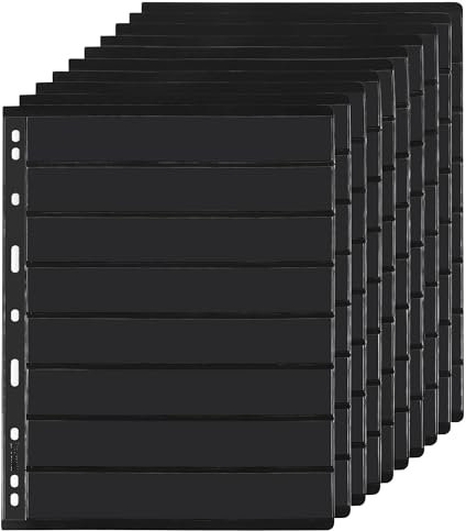 10 Sheets 20 Pages Postage Stamp Album Pages, 8 Pockets 7.7x 1.18in Stamp Collection Inserts, 9 Hole Standard Stamp Collecting Album Sleeves for Stamp Collection Binder IS010810